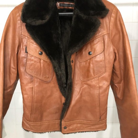 WOMANS RUDSAK RARE CHIC LUXURY CLASSIC LEATHER FUR PATROL JACKET SIZE LARGE - Picture 3 of 12
